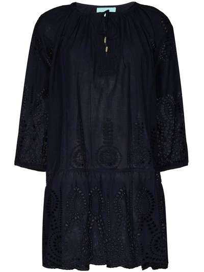 Melissa Odabash Ashley Lace-trimmed Broderie Anglaise Cotton Kaftan In Navy