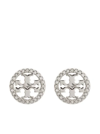 Tory Burch Miller Crystal-embellished Rounded Stud Earrings In Metallic