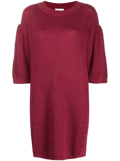 See By Chloé Gathered Ribbed Cotton And Linen-blend Mini Dress In Purple
