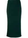 AMI AMALIA RIBBED-KNIT MERINO MIDI SKIRT