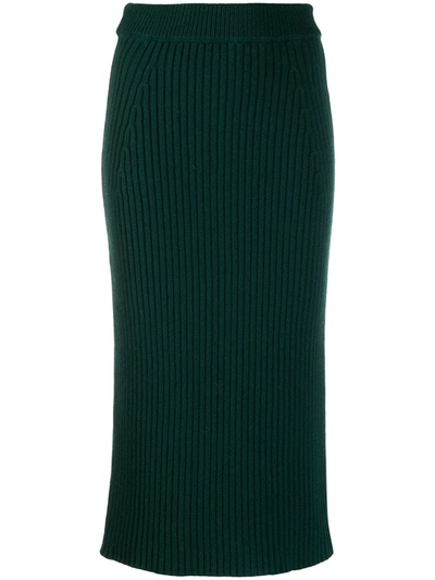 Ami Amalia Ribbed-knit Merino Midi Skirt In Green