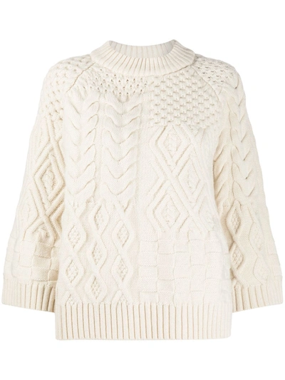 Ami Amalia Cable-knit Structured Wool Jumper In Neutrals