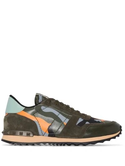Valentino Garavani Green Multicoloured Rockrunner Camouflage Sneakers