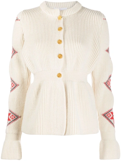 Ami Amalia Intarsia-knit Merino Blouse-cardigan In White