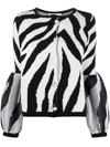 AMI AMALIA ZEBRA INTARSIA MERINO WOOL CARDIGAN