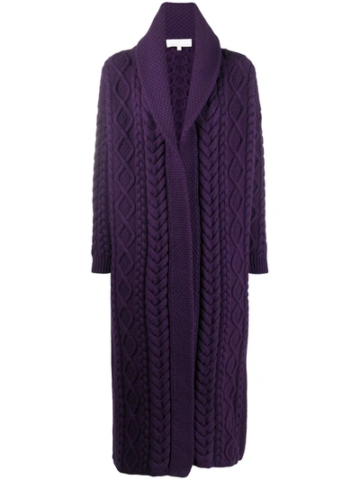 Ami Amalia Highlander Cable-knit Organic Wool Cardi-coat In Purple