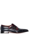 SANTONI DOUBLE BUCKLE LEATHER MONK SHOES