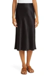 Vince Womens Black Flared High-rise Crushed Satin Midi Skirt S In Black