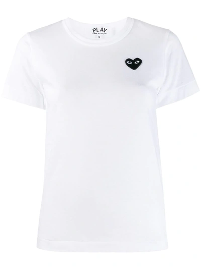Comme Des Garçons Play Heart Embroidered Crew Neck T-shirt In White