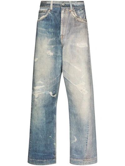 Our Legacy Third Cut Distressed-print Jeans In Blue