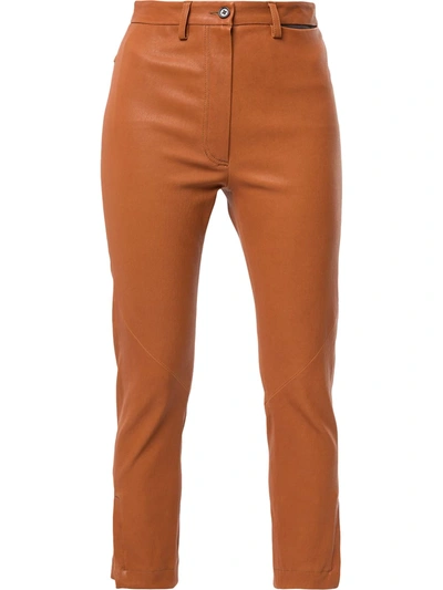 Ann Demeulemeester High-waisted Cropped Leather Trousers In Brown