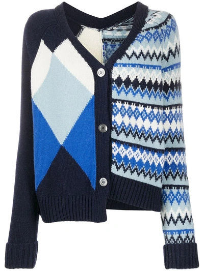 Semicouture Contrasting Knit Button-up Cardigan In Blue