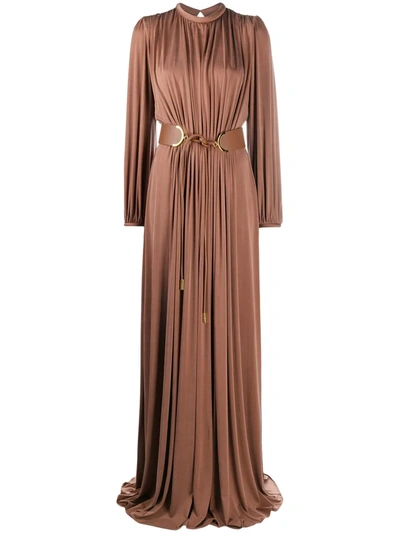 Elisabetta Franchi Pleated Effect Maxi Dress In Brown