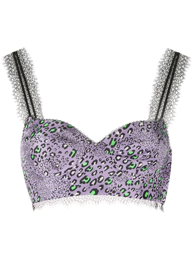 Versace Purple Leopard Print Silk Bralette Top