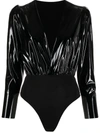 ALCHEMY X LIA ARAM FAUX-PATENT LEATHER BODYSUIT