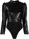 ALCHEMY SEQUIN-EMBELLISHED PUFF-SLEEVE BODYSUIT