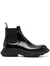 Alexander Mcqueen 45mm Tread Show Leather Ankle Boots In Black