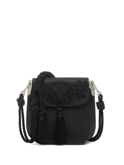 Prada Nylon Crossbody Handbag With Leather Details In Black