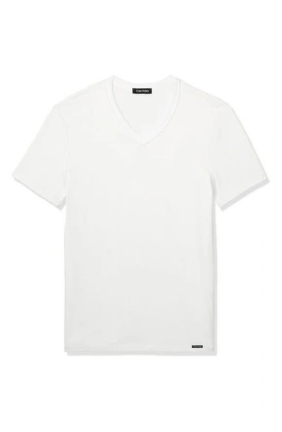 Tom Ford Marl Cotton Jersey V Neck T-shirt In White