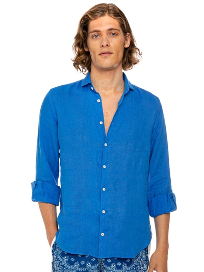 Mc2 Saint Barth Light Blue Linen Shirt Man In Bluette