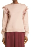 ADEAM RUFFLE MIXED MEDIA SWEATER,9067-KNC