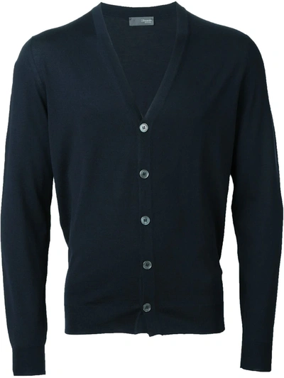 Drumohr Navy Blue Cotton Fine Knit Cardigan In Black
