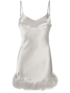 GILDA & PEARL FEATHER-TRIMMED SATIN CAMI DRESS