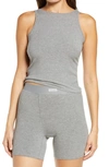 Skims Sleep High-neck Ribbed Stretch-jersey Tank Top In Heather Grey