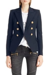 Balmain Double Breasted Wool Blazer In Marine/ Gold