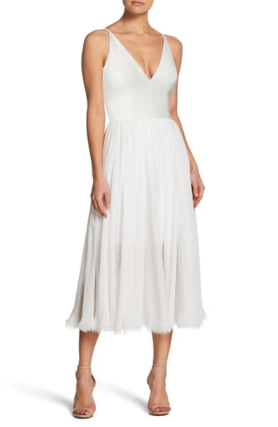 Dress The Population Alicia Mixed Media Midi Dress In White