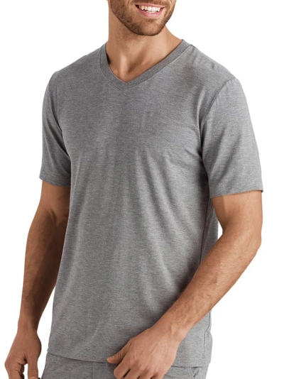 Hanro Casuals Long-sleeve V-neck T-shirt In Stone Melange