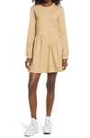 English Factory Unbalanced Seam Long-sleeve Knit Dress In Tan