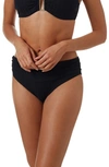 Melissa Odabash Bel Air Ruched Mid-rise Bikini Briefs In Black Ribbed