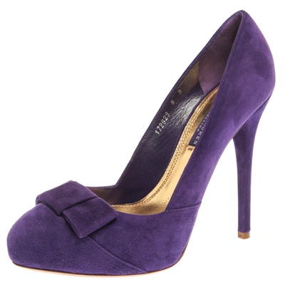 Pre-owned Ralph Lauren Purple Suede Bow Detail Platform Pumps Size 38