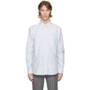 THOM BROWNE BLUE OXFORD HAIRLINE STRIPE STRAIGHT FIT SHIRT