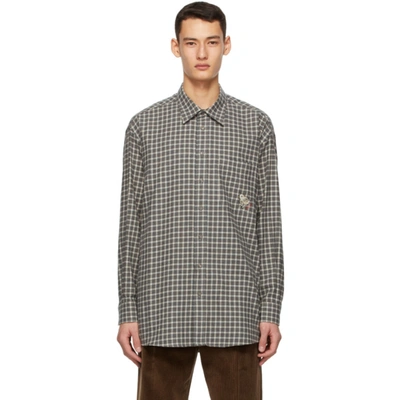 Gucci Men's Check Cotton Wool Shirt With Patch In Grey