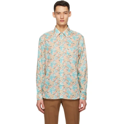 Gucci X Liberty London Floral Print Cotton Muslin Button-up Shirt In Turquoise/ Pink/ Mc