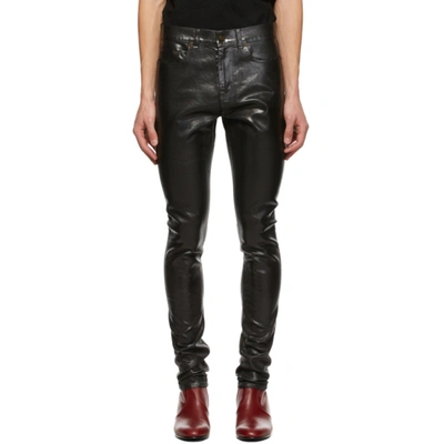 Saint Laurent Stretch Grain Leather Skinny Trouser In Black