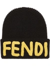 FENDI INTARSIA-KNIT BEANIE HAT