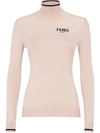 FENDI INTARSIA-LOGO KNITTED SILK TOP