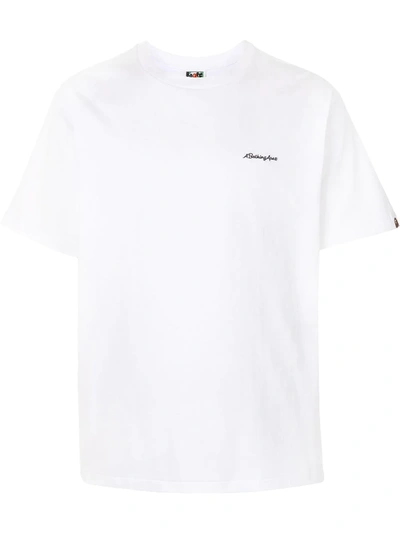 A Bathing Ape Embroidered Ape Face Cotton T-shirt In White