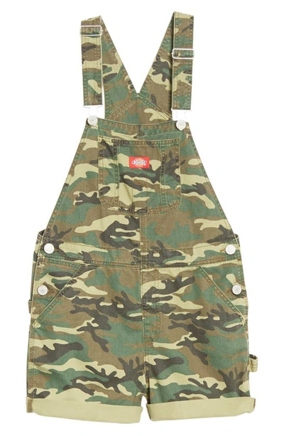 Dickies Juniors' Camo-print Shortalls In Olive