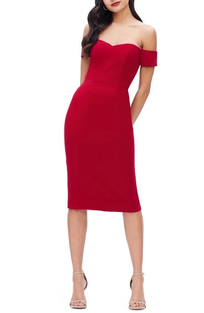 Dress The Population Bailey Off The Shoulder Body-con Dress In Garnet