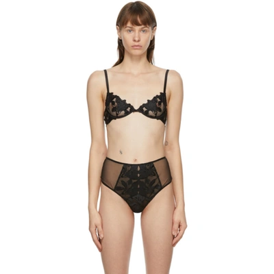 Fleur Du Mal Black Lily Embroidery Plunge Demi Bra