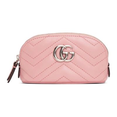 Gucci Pink Mini Gg Marmont 2.0 Quilted Zip Pouch In 5815 Pink