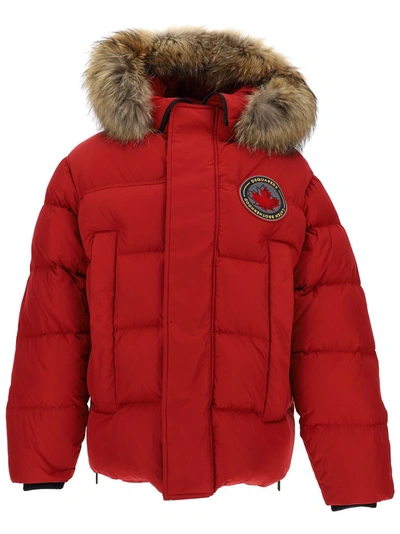 Dsquared2 Logo Patch Tech Fabric Padded Jacket In Red