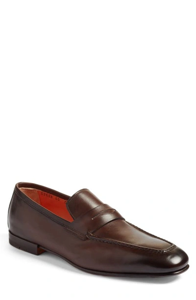 Santoni Carlos Leather Penny Loafers In Brown