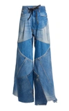 Tom Ford Leather-trimmed Distressed Patchwork High-rise Wide-leg Jeans In Blue