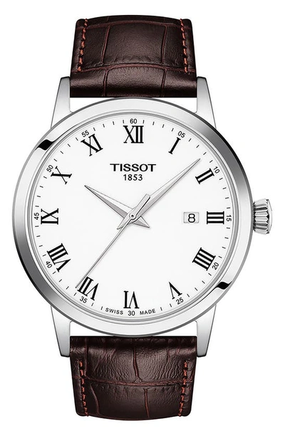 TISSOT CLASSIC DREAM LEATHER STRAP WATCH, 42MM,T1294101601300