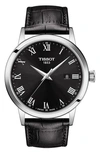 Tissot Men's Swiss Classic Dream Black Leather Strap Watch 42mm In Black